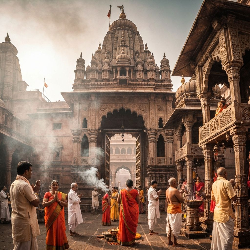 Devotees at Kashi Vishwanath Temple courtyard