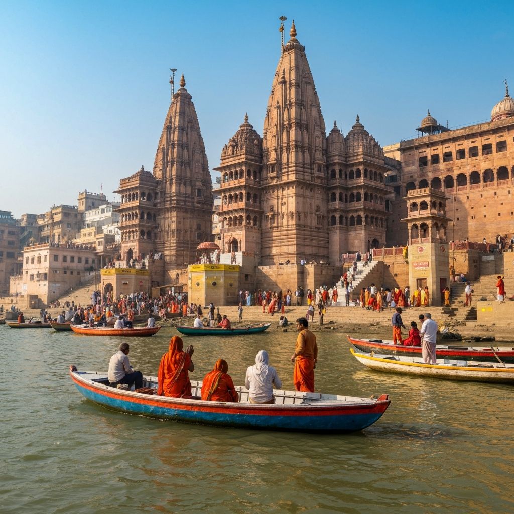 Sacred view of Kashi Vishwanath Temple from Ganga Ghats